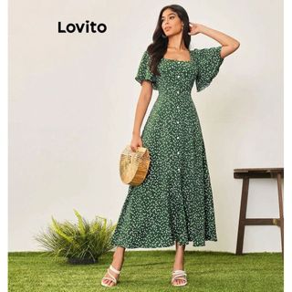 Lovito Vestido Feminino Midi Romântico Estampado DRB5BR180
