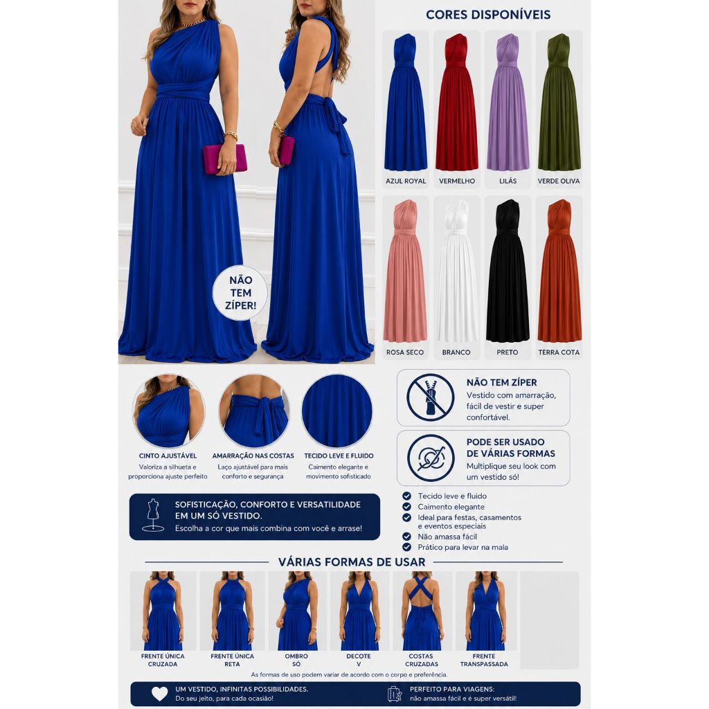 VESTIDO MULTFORMAS LONGO DE FESTA SOFISTICADO VARIASFORMAS ELEGANTE
