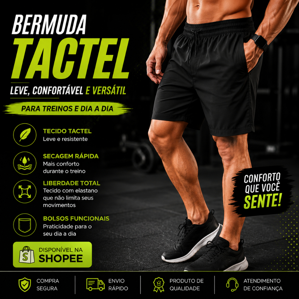 Short Academia Masculino Tactel com Elastano Dry Fit Inverno