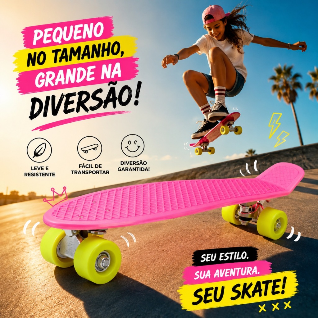 Skate Infantil Menina Menino Esporte Brinquedo Aventura Radical Reforçado Criança