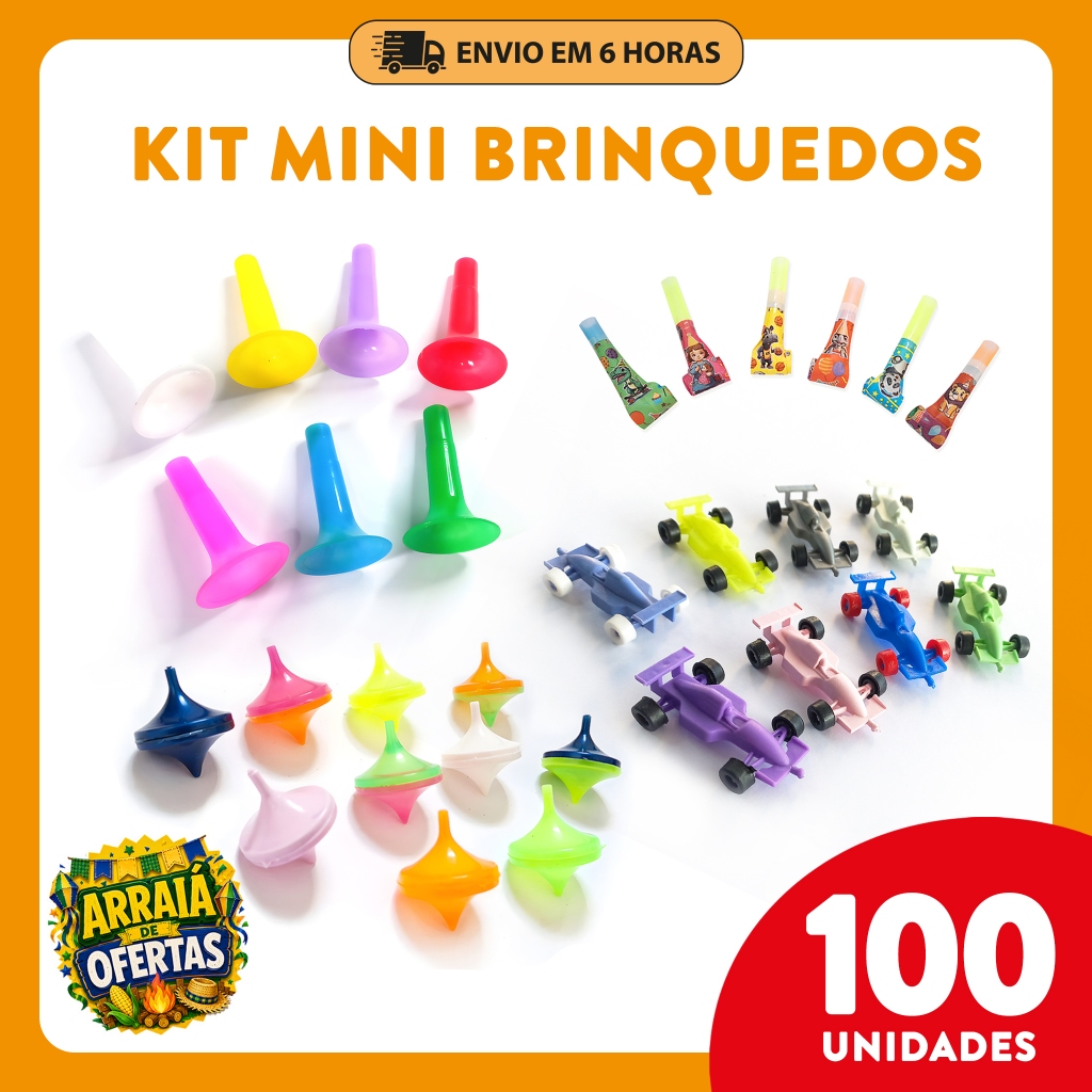 Kit 100 Mini Brinquedos Lembrancinha, Prenda Festa Junina, Infantil, Sacolinha Surpresa, Aniversário
