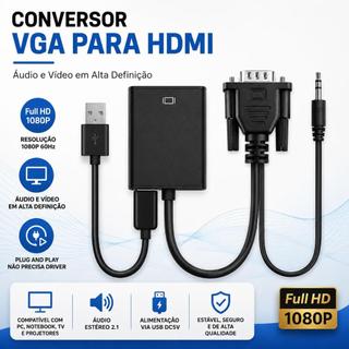 Conversor Adaptador VGA Para HDMI Com Áudio USB 1080P Full HD Notebook PC TV Monitor Projetor