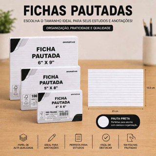 Ficha Pautada Tamanhos 4x6 / 5x8 / 6x9 Com 100 /200 /400 Folhas Para Estudo e Organização