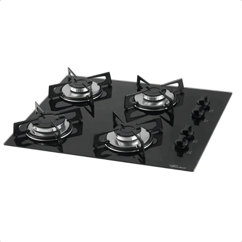 Cooktop Fischer 4 Bocas Bivolt Vidro Temperado A Gás Acabamento EasyClean 3000W Cozinha Funcional