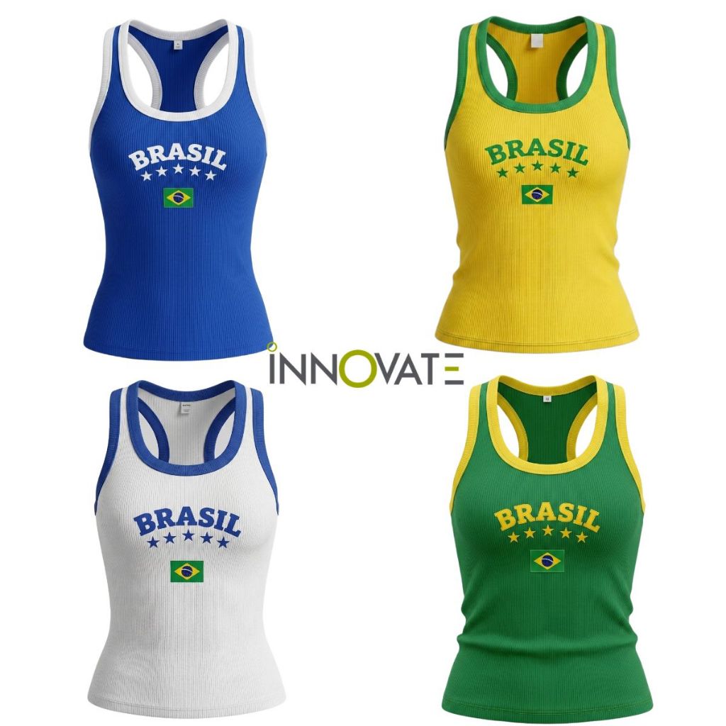 Blusa Regatinha Brasil Cropped Canelada Copa do Mundo Premium Top Confortável Verão Esportiva Regata