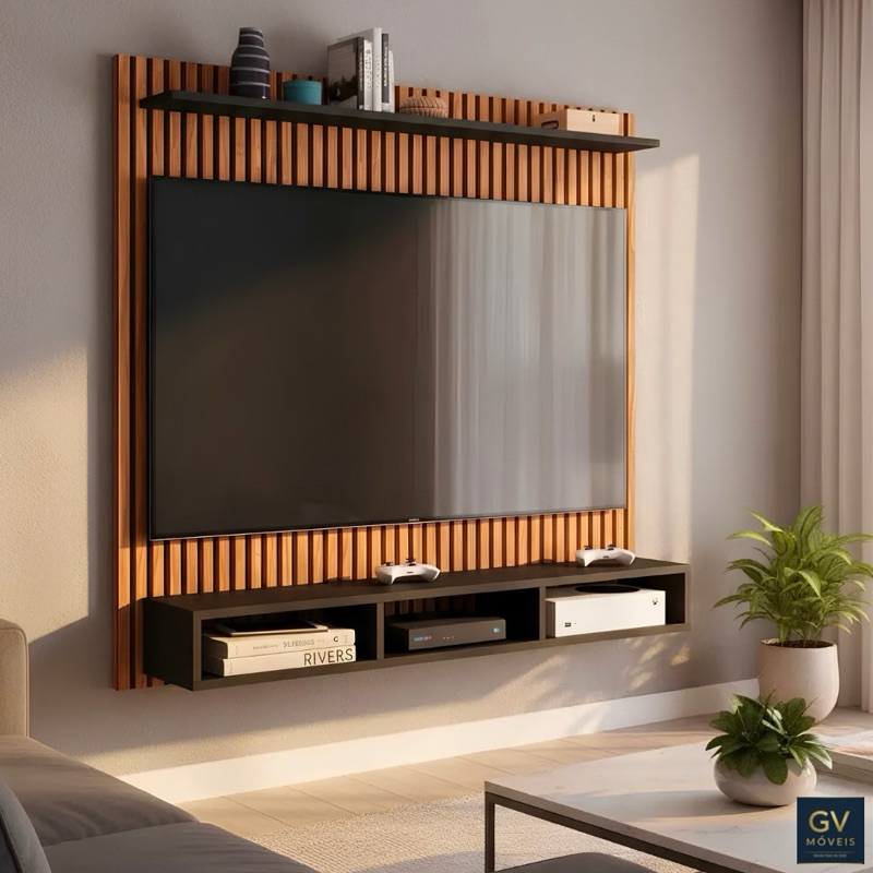 Painel para TV Ripado Florença 3D Até 50 Polegadas – Móvel Elegante para Sala e Quarto Moderno