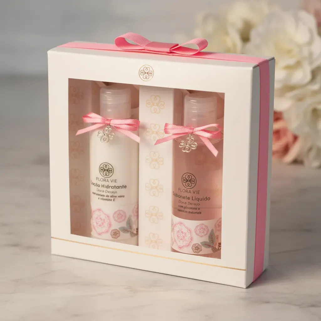 Kit Doce Desejo Flora Vie Loção Hidratante 140ml + Sabonete Líquido 140ml Caixa Presente Feminino