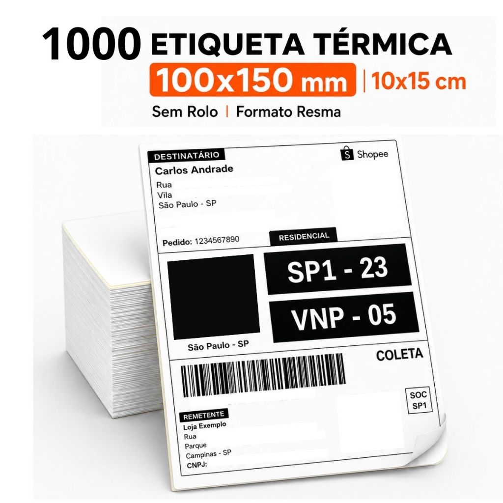 1000 Etiquetas Termicas Impressora 100x150 10x15 Sem Rolo Papel Adesiva Resma Para Envio