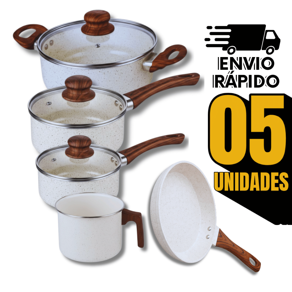 Conjunto Panela Indução Cerâmica Caçarola tampa Vidro Frigideira Leiteira Brancas Utilidades