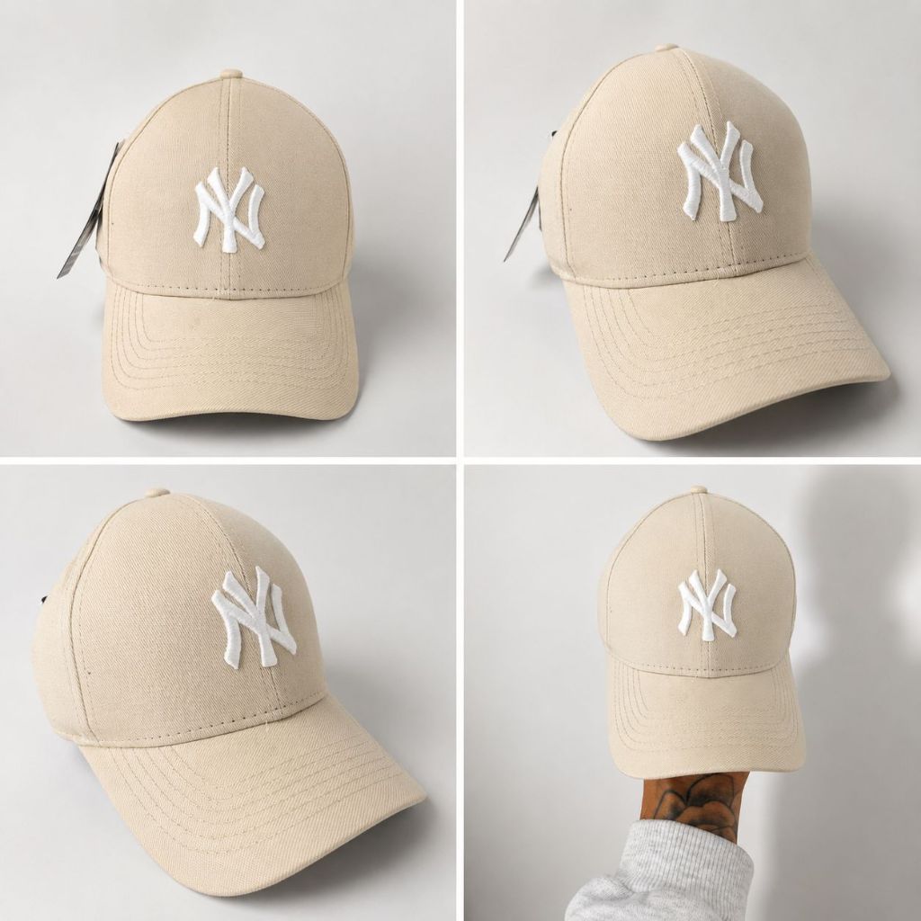 Boné Aba Curva Regulavel Strapback Bege Branco Bordado