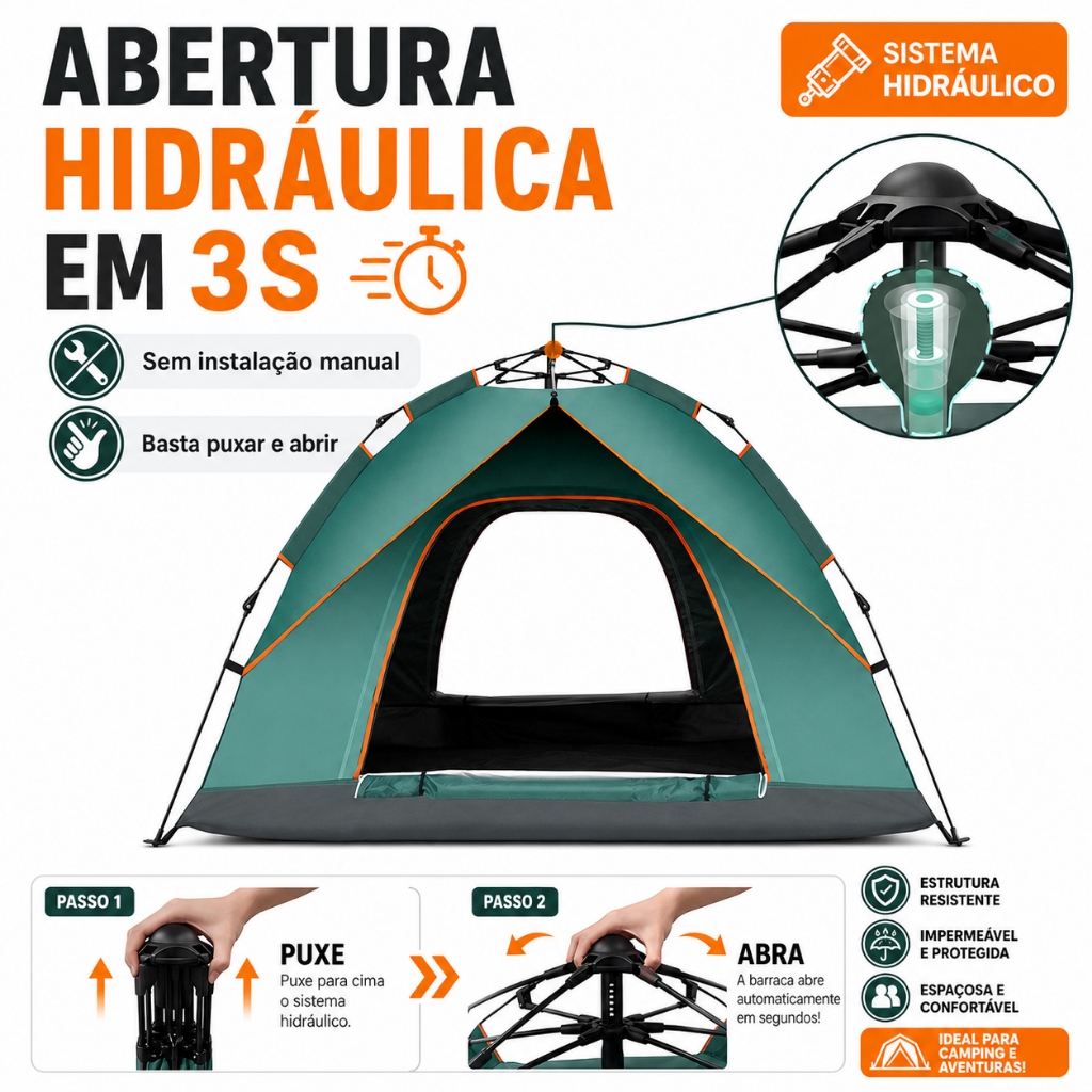 barraca de acampamento Automática 4 Pessoas - Tenda Portátil Para Acampamento Fácil Instalação — imagem 2 de 2