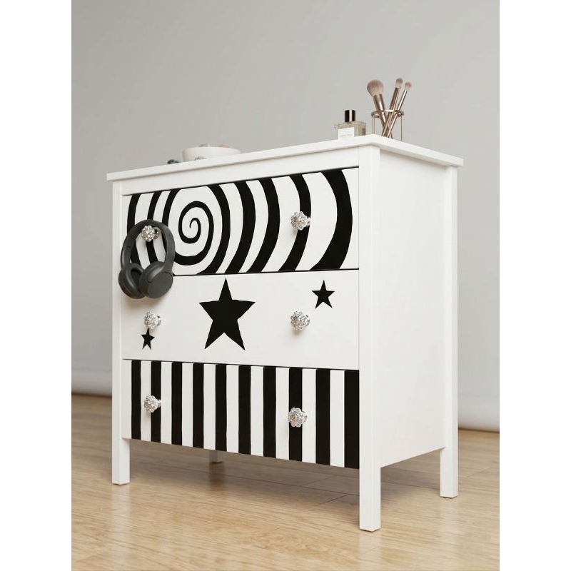Cômoda Criado Mudo Mesa de Cabeceira Gaveteiro 3 Gavetas Quarto Cama decoração alternativa de estrelas vintage jovem