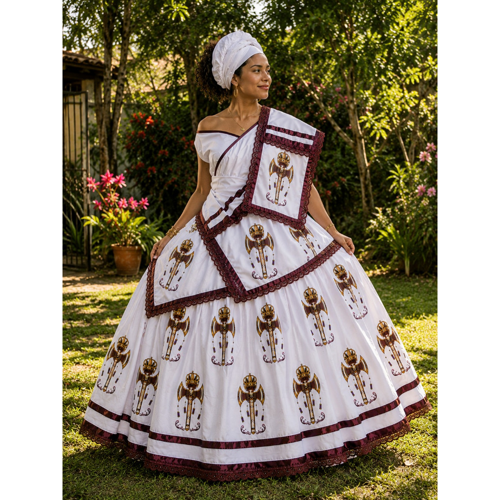 ROUPA XANGO ORIXÁ - SAIA AYRÁ - COM PANO DA COSTA E PANO DE CABEÇA - SAIA CANDOMBLÉ E UMBANDA - BAIANA COMPLETA