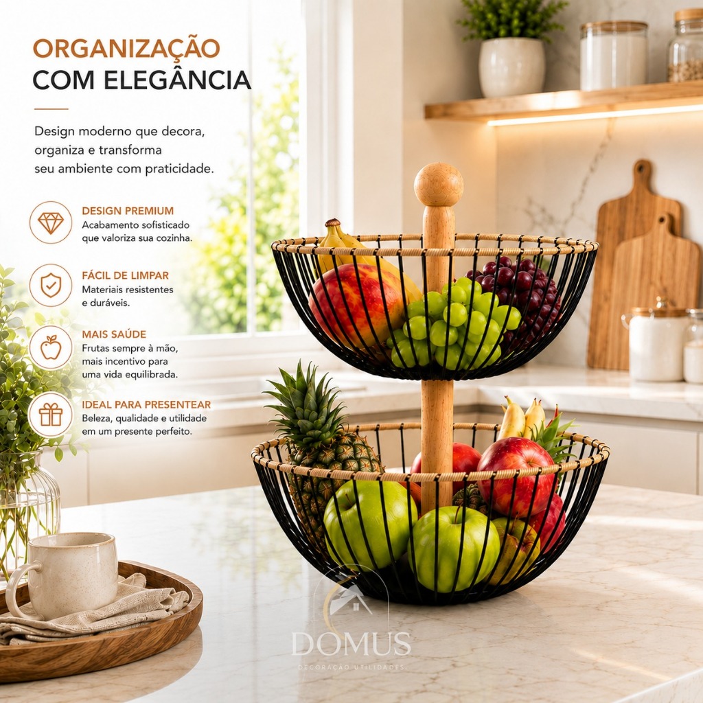 Fruteira de Mesa ou Cesto Multiuso Cesta de metal portátil Organizador para Casa Cozinha Escritório