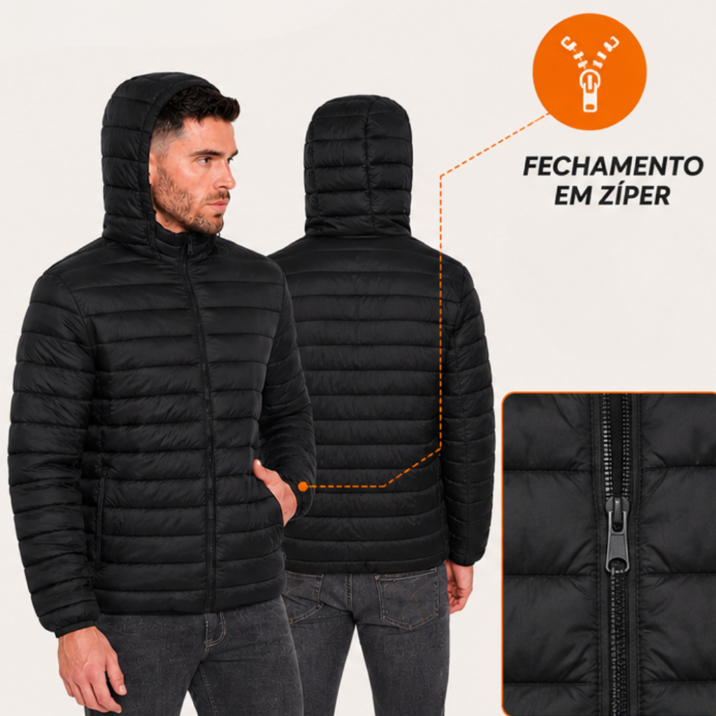 Detalhes do Jaqueta Masculina Bobojaco Puffer Capuz Zíper Forro Impermeável Broken Rules Nylon Várias Cores
