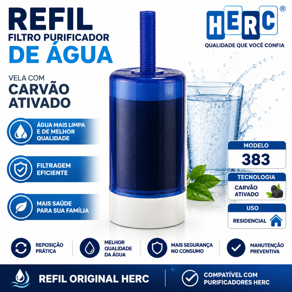 REFIL FILTRO PURIFICADOR DE AGUA VELA CARVAO ATIVADO 383 HERC