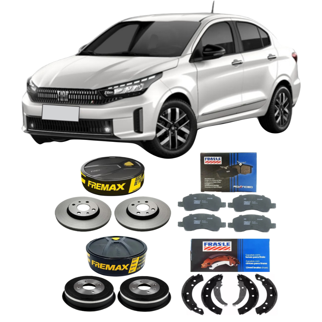 Kit Disco Pastilha + Tambor Sapata De Freio Dianteira Traseira Cronos Drive/Precision 1.3 2022 A 2026 Fremax Frasle