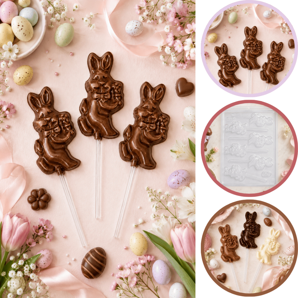 1~10 FORMA ACETATO SIMPLES BWB PIRULITO COELHO PEQUENO CÓD. 80 PARA DOCES DE CHOCOLATE, CONFEITARIA E PÁSCOA (CHOCO)