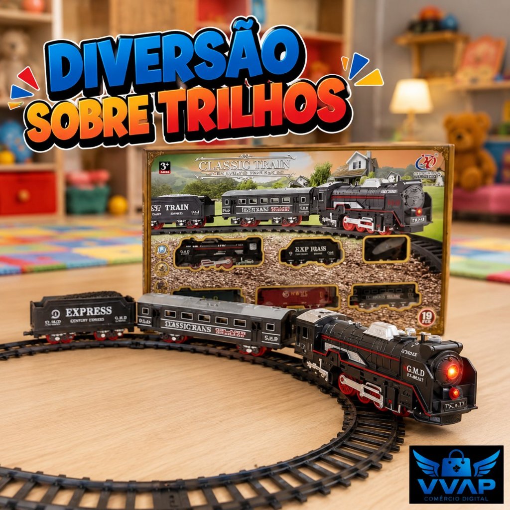 Trenzinho Locomotiva Infantil Com Luzes Vagao Trilhos Brinquedo Educativo