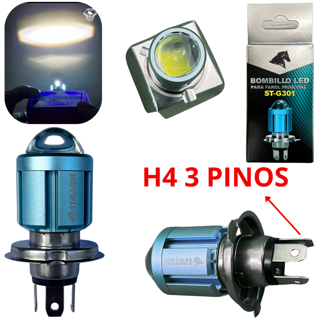 Lâmpada LED H4 Stallion 6500K Super Branca G301 P/ Moto
