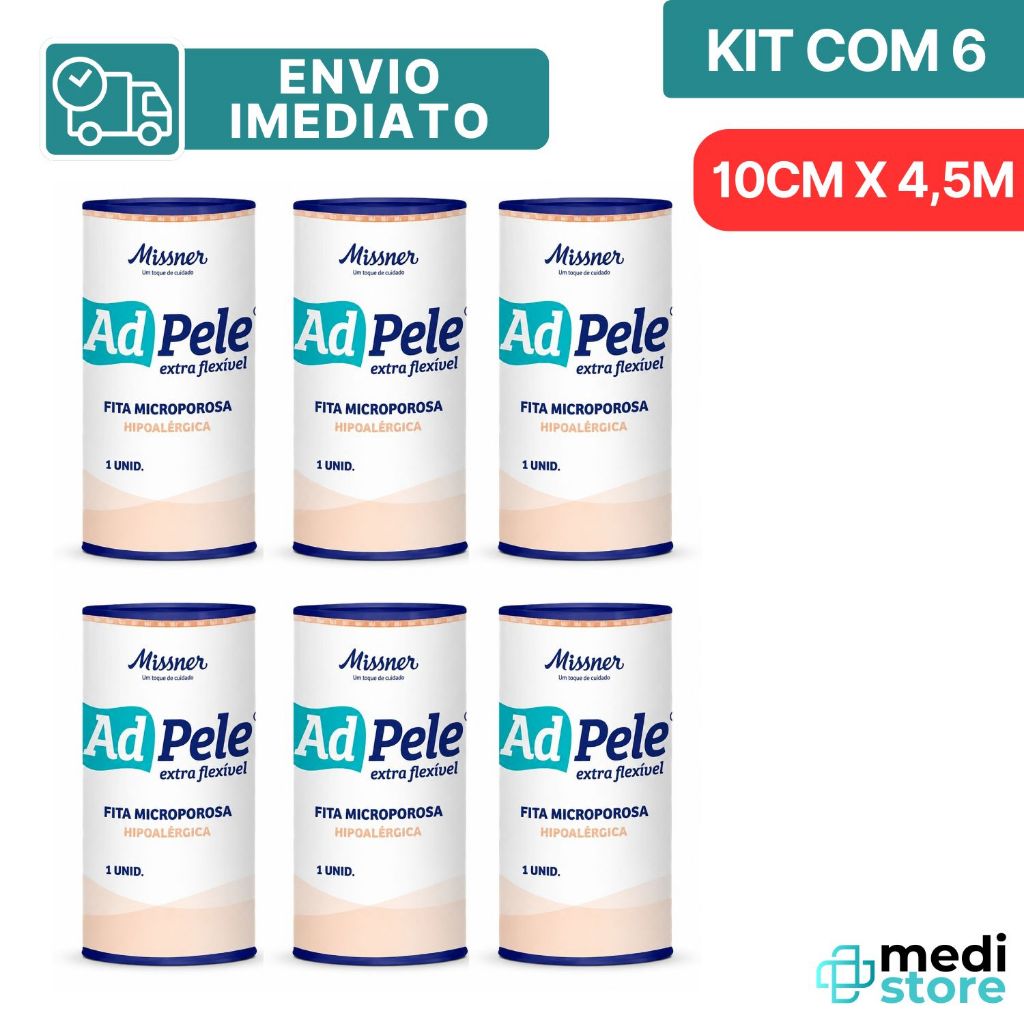 Kit com 6 - Fita Microporosa Hipoalérgica Branca 10cm x 4,5m ADPele - Envio Imediato