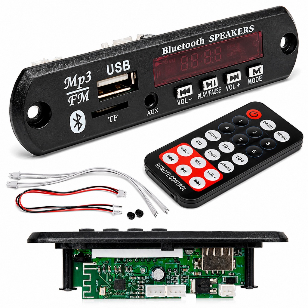 Placa Decodificadora Módulo Bluetooth Sem Fio 5.0 MP3 Fm Aux USB Com Controle Remoto Reprodutor