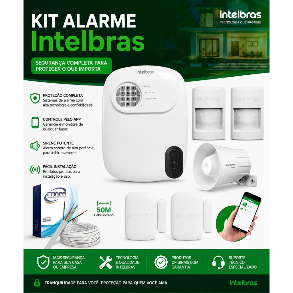Kit de Alarme intelbras Central ANM 24 Net com acesso Remoto por Celular App AMT Mobile intelbras