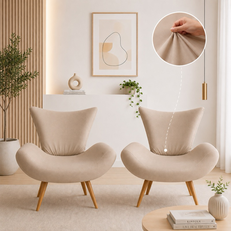 Kit 2 Capas cadeira poltrona CANOA vegas borboleta emilia bege escritório recepção quarto decoração