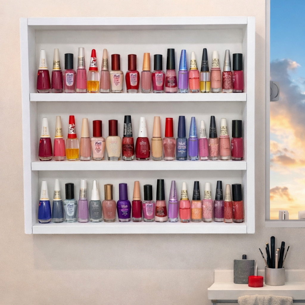 Expositor Nicho Organizador em Mdp Esmalte Prateleira Salão Manicure - Suporte para 45 Esmalte