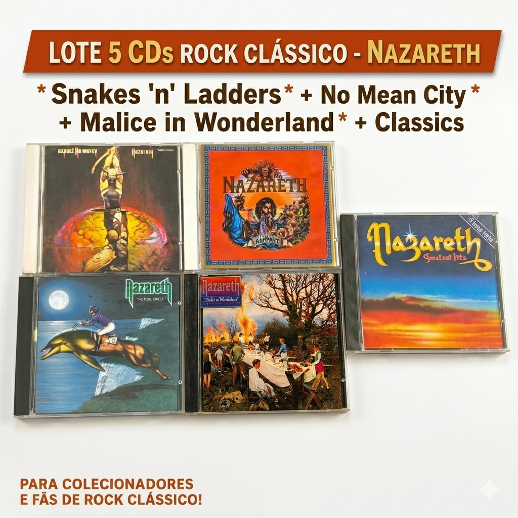5 CDs Originais Nazareth Rock Clássico – Expect No Mercy, Razamanaz, Rampant + Greatest Hits | Colecionador