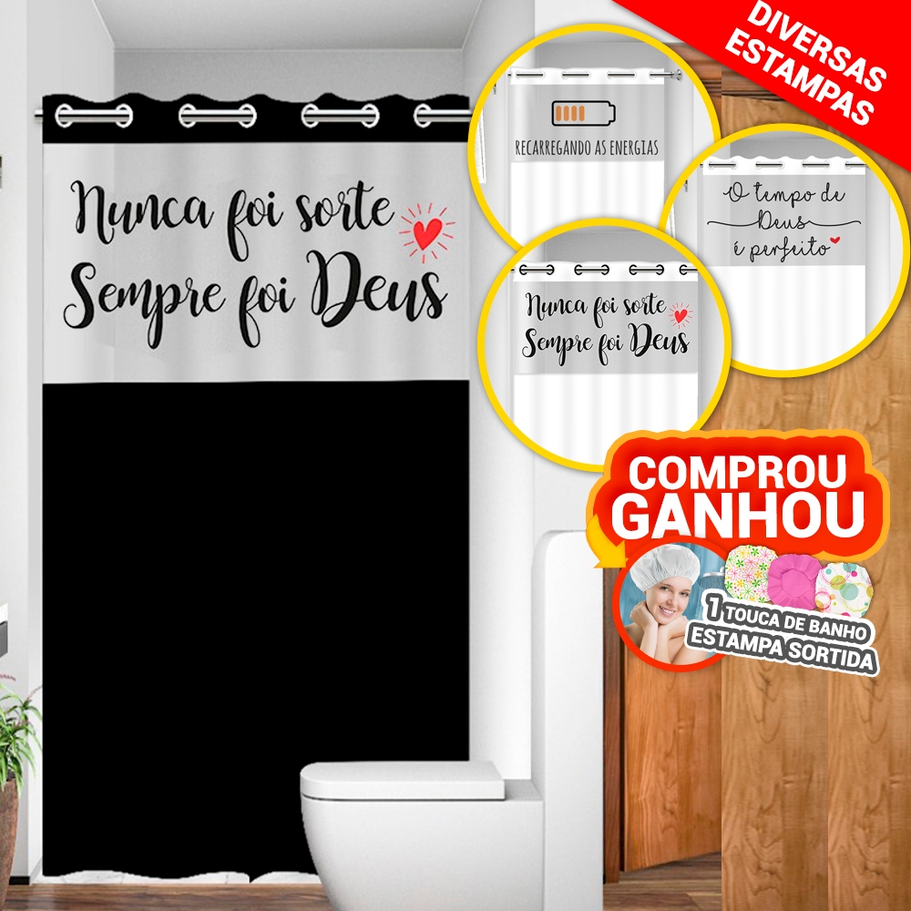 Cortina Box Banheiro Visor C/ Frases Ilhós AntiMofo Alta Qualidade Moderna PVC Várias Cores e Frases