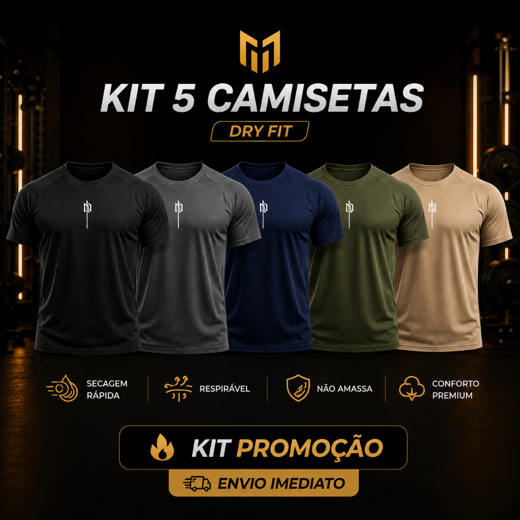 Kit 5 Camisetas Dry Fit Masculina Academia Fitness Respirável Secagem Rápida Conforto Premium