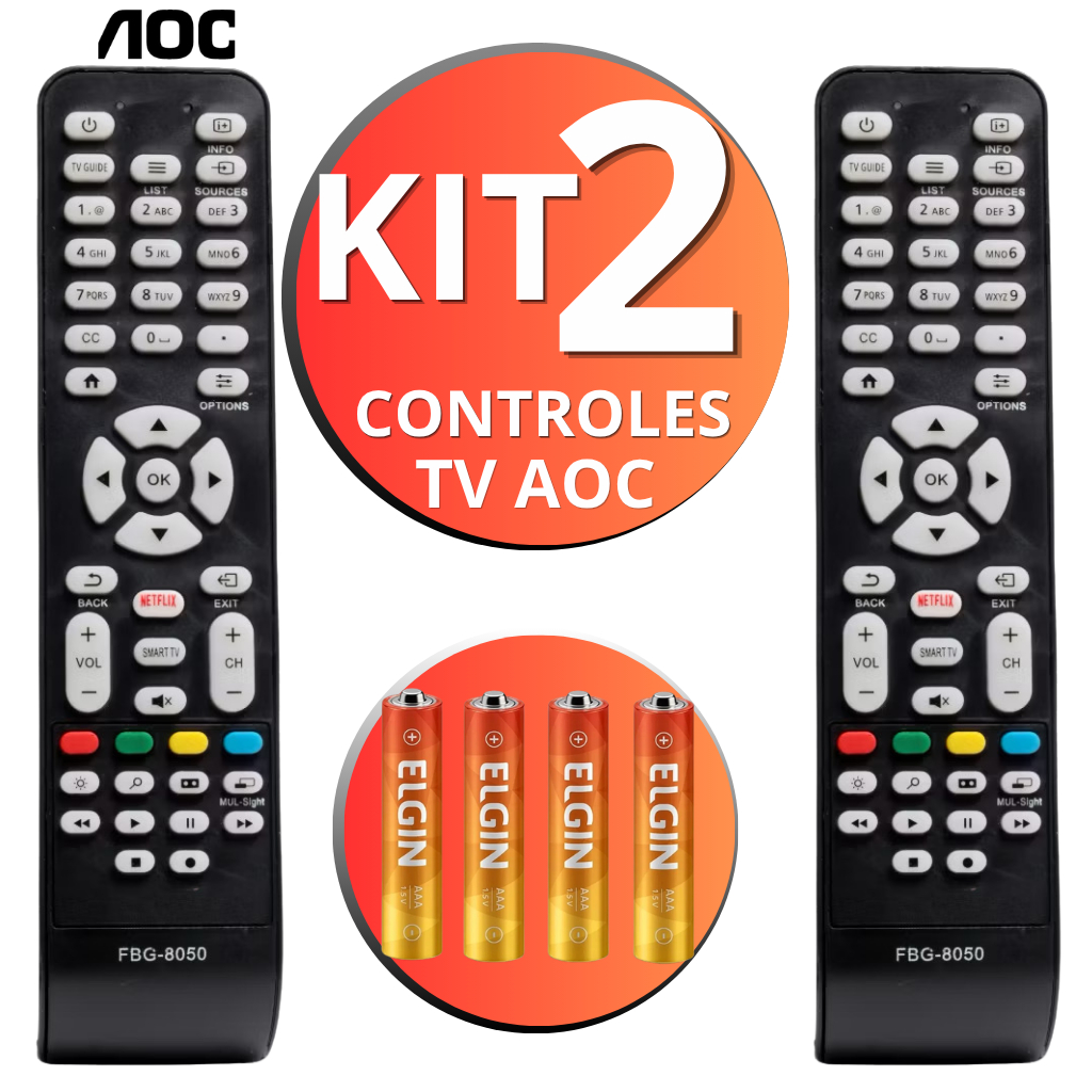 Imagem Controle Remoto Televisão AOC Compatível com todas Smart TV LED LCD Com Pilhas | Envio Imediato