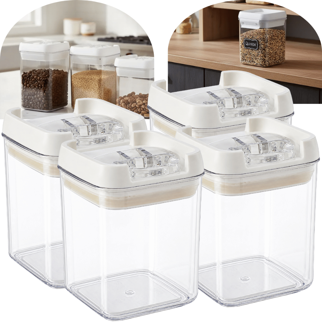 4 Pote Porta Mantimento Hermético C/ Trava Transparente 300ml Grão Bolacha Cereal Tempero Organizar
