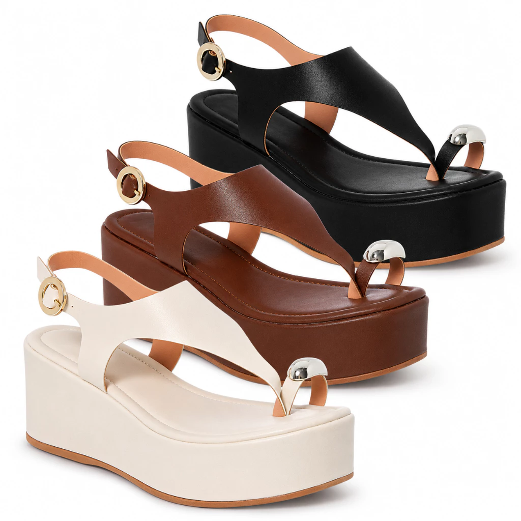 Sandália Plataforma Feminina Fivela Anabela Moderna Enfeite Metalizado Tamanco Confortável Elegante — imagem 1