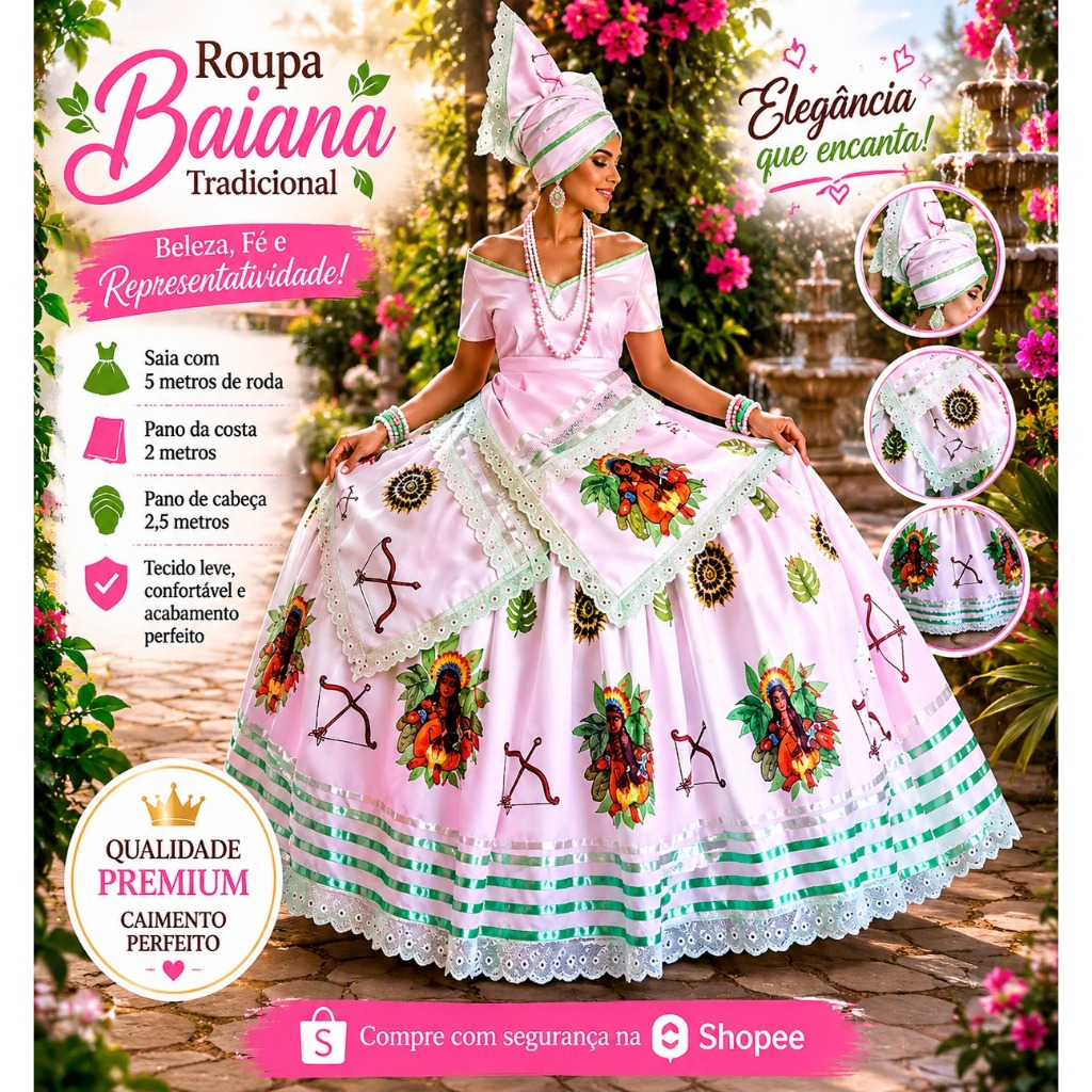 BAIANA CABOCLA E CABOCLO PARA UMBANDA E CANDOMBLÉ - JUREMA, JUSSARA, JANAINA - SAIA CABOCLA
