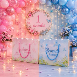 Sacolinhas Personalizadas Tema Jardim Encantado Azul ou Rosa