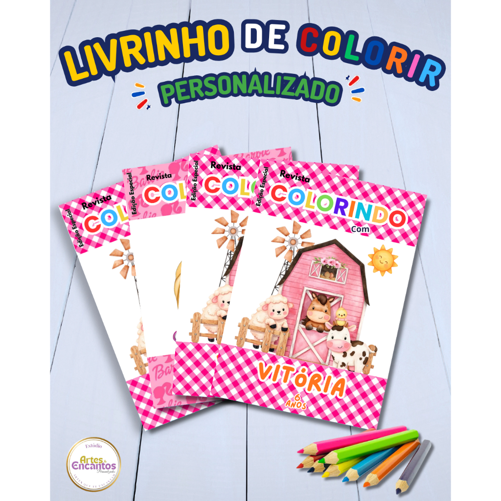 Revistinha de colorir Livrinho Lembrancinha infantil personalizada Aniversário Tema Fazendinha