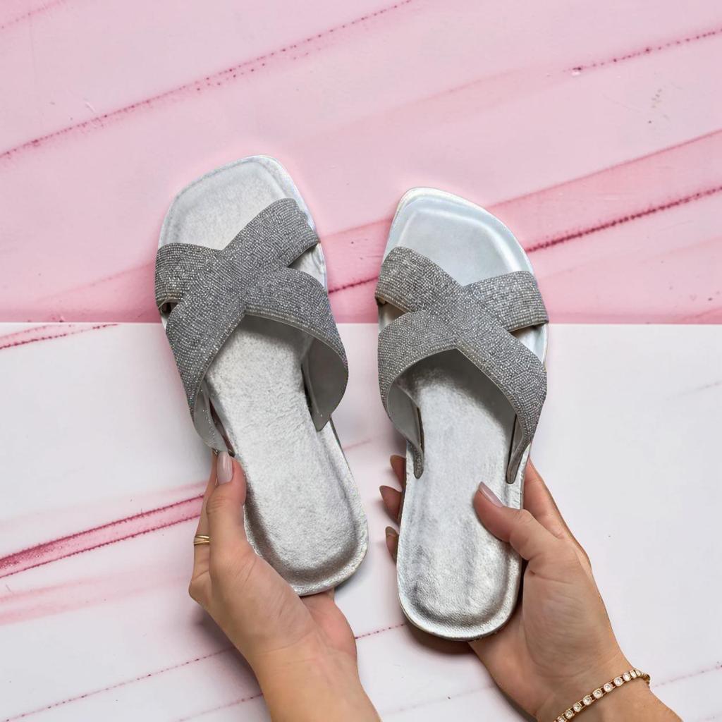 Chinelo Feminino Brilhoso com Tiras Cruzadas e Conforto - Achadinhos by mila