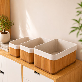 Kit Cesto Organizador Bambu Natural Elegante e Resistente