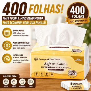 Lenço De Papel Soft Cotton 400 Folhas 5 Camadas Alta Absorção