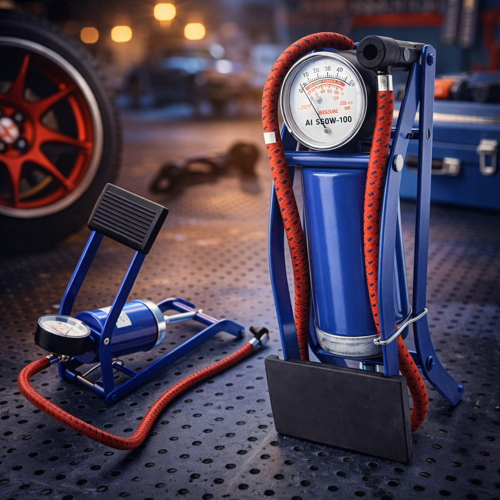 Bomba De Ar De Pedal Para Carro Com Manômetro De Alta Pressão E Bico Universal
