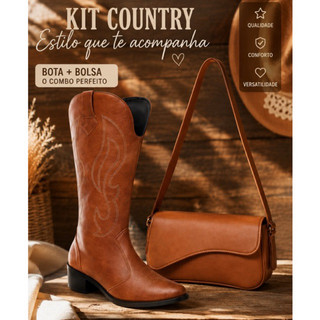 KIT COUNTRY FEMININO BOTA TEXANA + BOLSA TIRACOLO LOOK COUNTRY CONFORTÁVEL E ESTILOSO