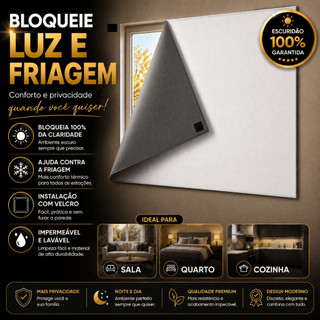 Cortina Blackout Painel com Velcro Adesivo Bloqueia a Luz Instalação Fácil Sala Quarto Ba…