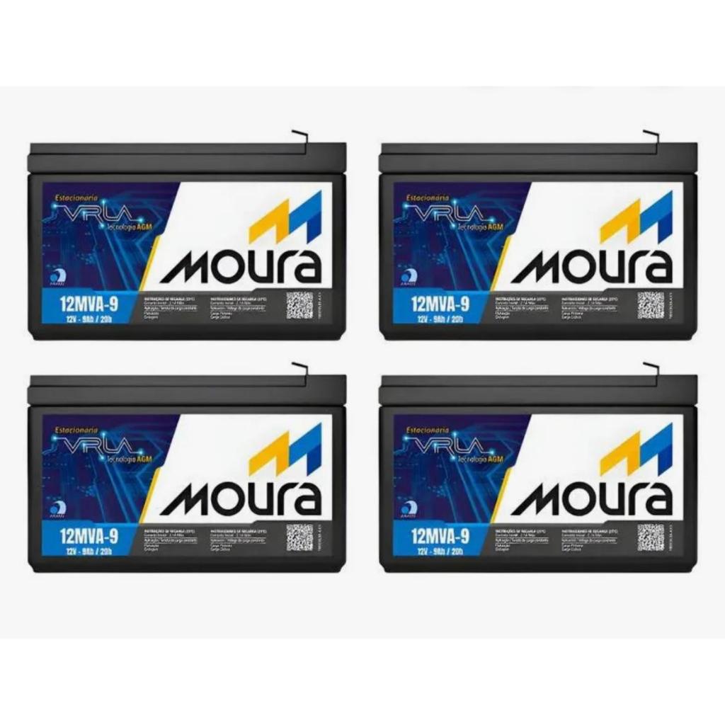 KIT 4 BAT MOURA 12V 9AH PARA NO BREAK , ALARMES , CERCA ELETRICA , AUTOMAÇÃO.