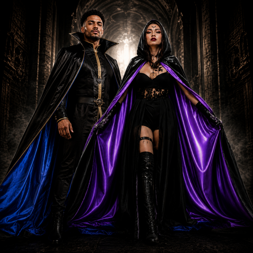 Capa De Bruxo Exu Vampira Com Capuz Dupla Face Halloween Carnaval Fantasia Adulto Unissex