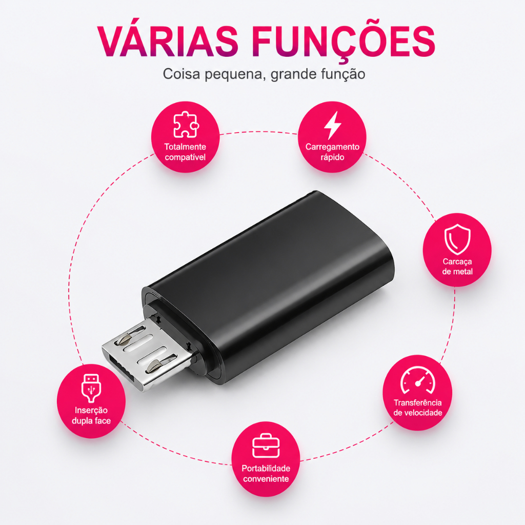 Adaptador Micro USB para USB Tipo-C | V8  Micro USB Macho Tipo C femea