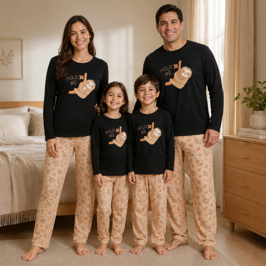 Kit Família Pijama Longo Inverno Pai Mãe Filho Filha Confortável Estampado Promoção