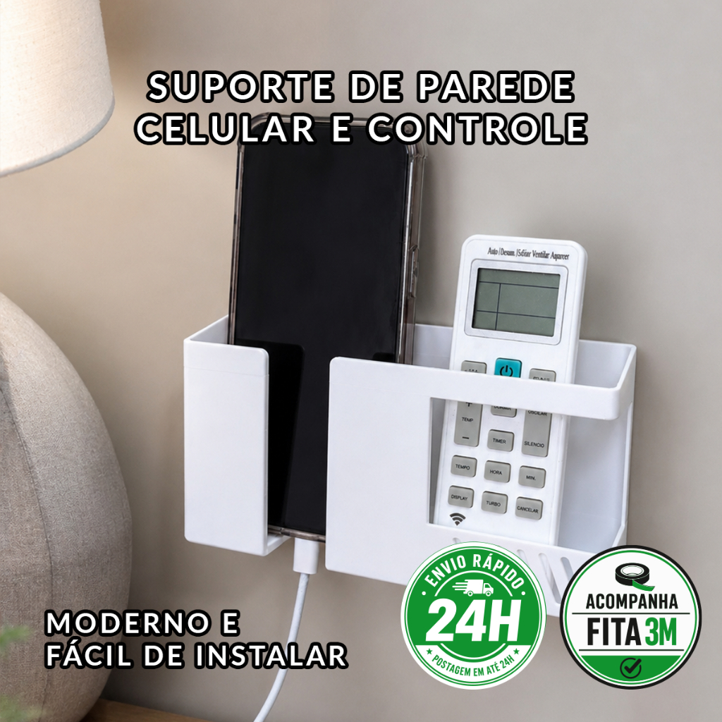 Suporte Parede Adesivo Multiuso Porta Celular Controle Televisão Tv Ar Condicionado DUPLO Universal