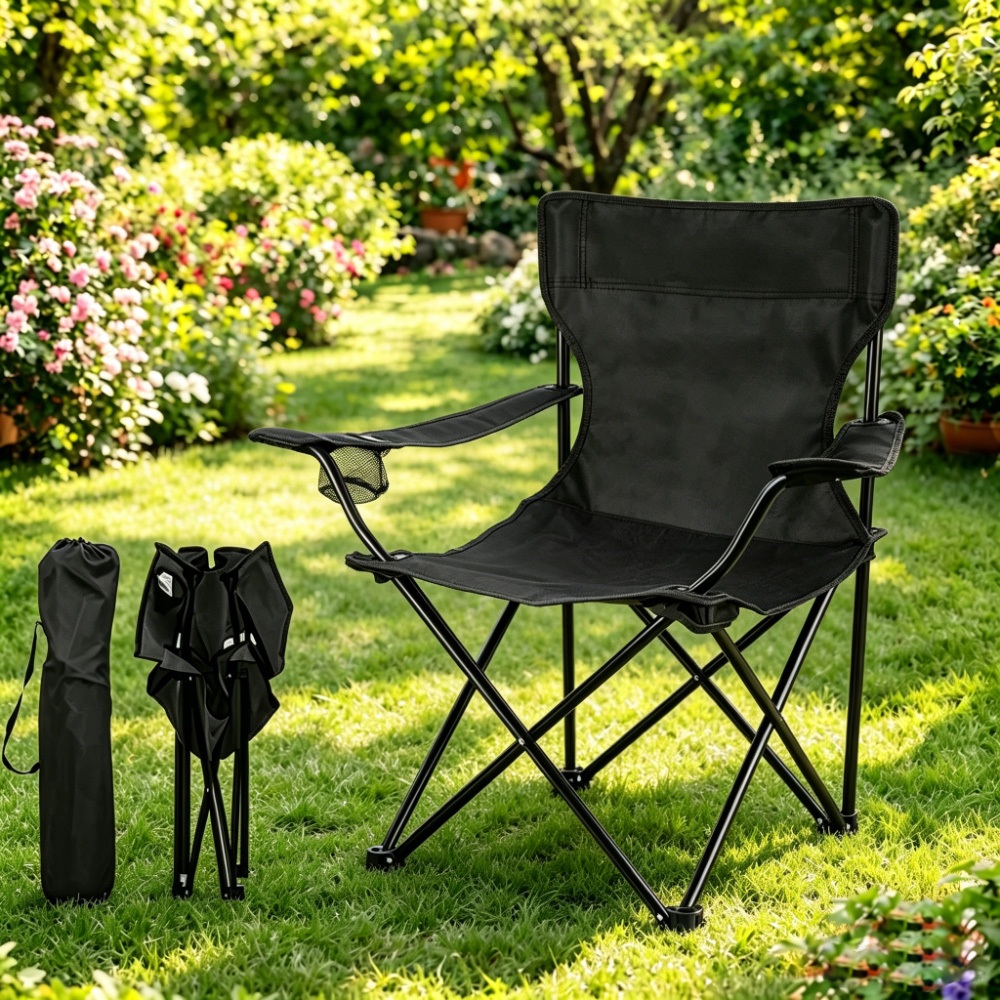 cadeira camping dobravel 200kg Com Porta Copos e Apoio de Costas Para Camping, Pesca, Praia e Jardim 1 /2 peças